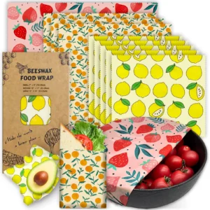 Greware™ 3PC Beeswax Food Wrap Set – Reusable Organic Cotton Wax Cloth | Lemon Pattern | FCM Certified 1