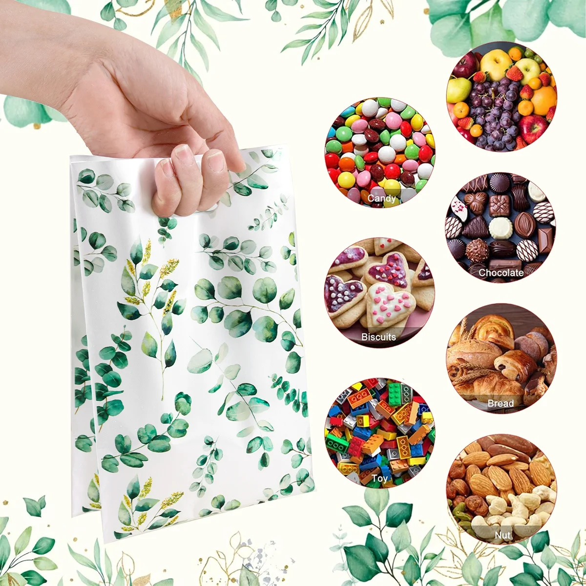 Greware™ Green Eucalyptus Candy & Gift Bags – Plastic Cookie, Nut & Snack Packaging for Weddings & Parties (10/20/50 PCS) 6