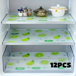 Greware™ 12PCS EVA Refrigerator Pads – Waterproof Non-Slip Fridge Liners | Lemon & Crabapple Pattern Shelf Mats 1