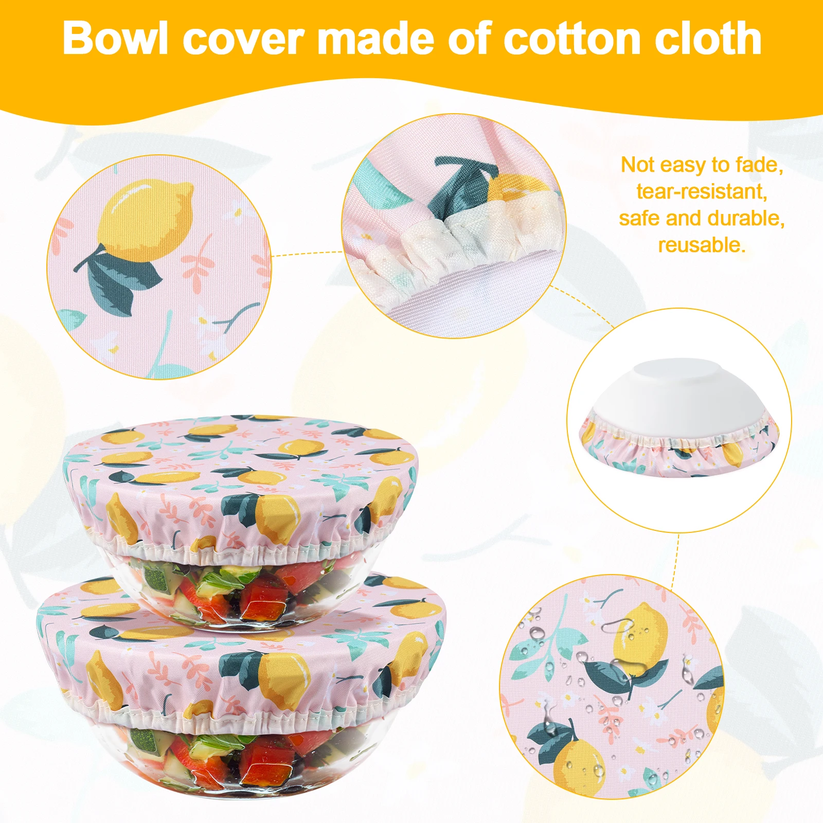 Greware™ 3PCS Reusable Elastic Bowl Covers – Cotton Cloth Food Storage Covers (8”, 9”, 10”) 3