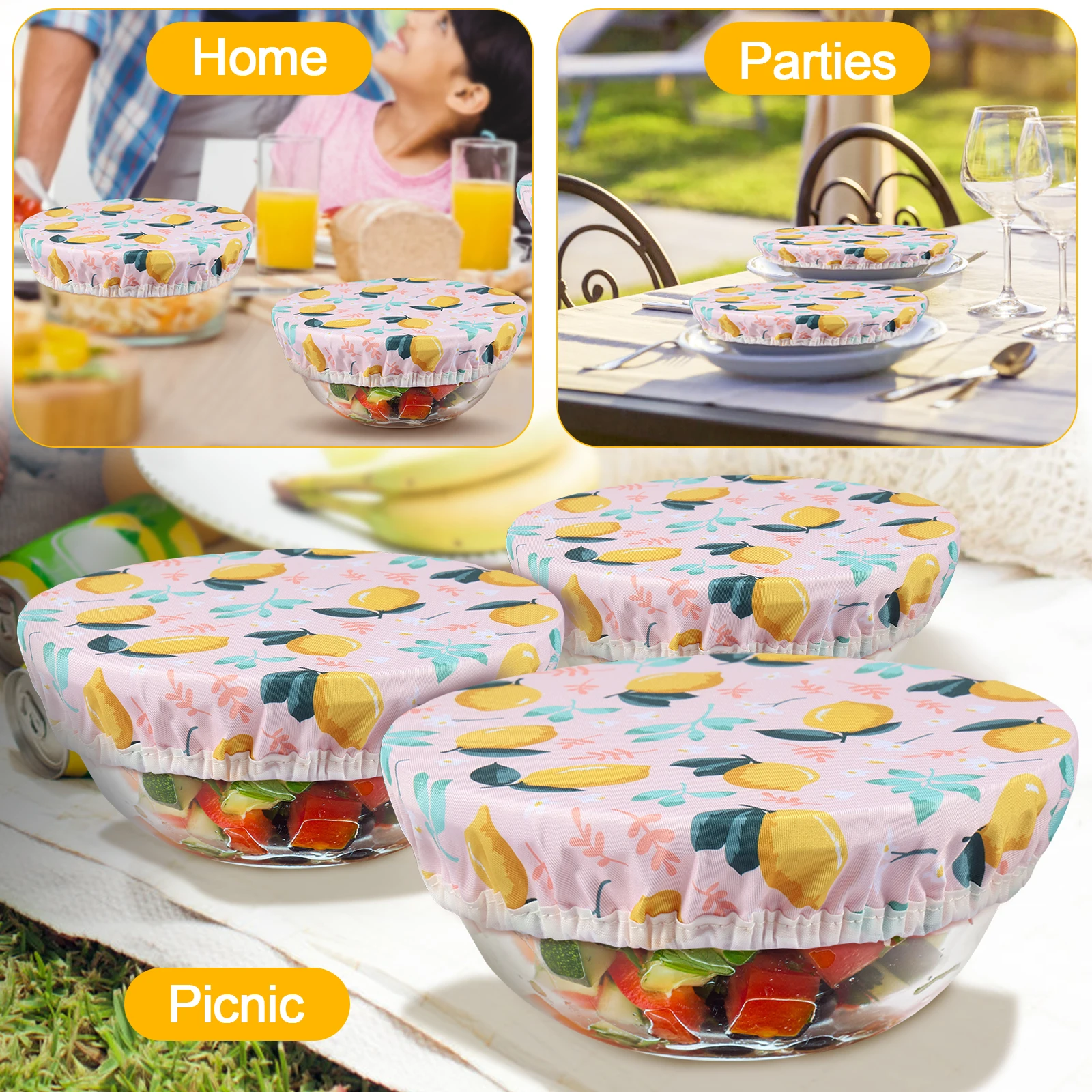 Greware™ 3PCS Reusable Elastic Bowl Covers – Cotton Cloth Food Storage Covers (8”, 9”, 10”) 5