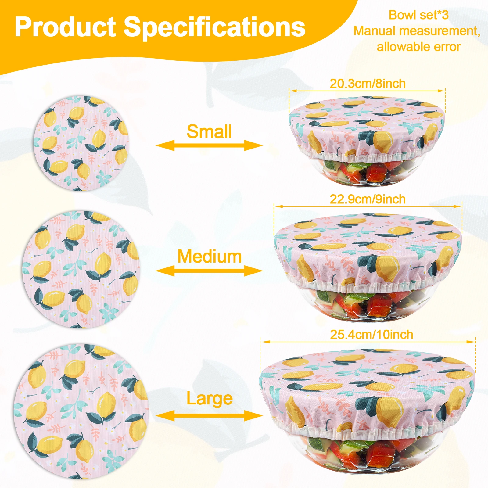 Greware™ 3PCS Reusable Elastic Bowl Covers – Cotton Cloth Food Storage Covers (8”, 9”, 10”) 2