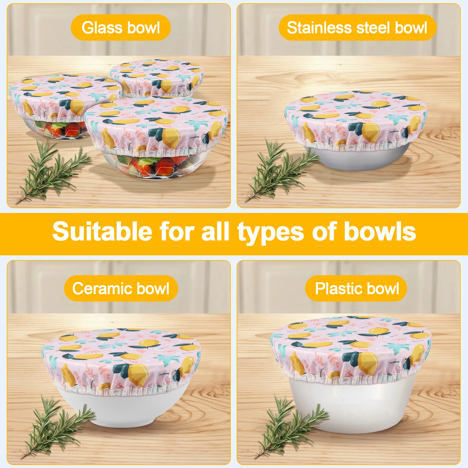 Greware™ 3PCS Reusable Elastic Bowl Covers – Cotton Cloth Food Storage Covers (8”, 9”, 10”) 6