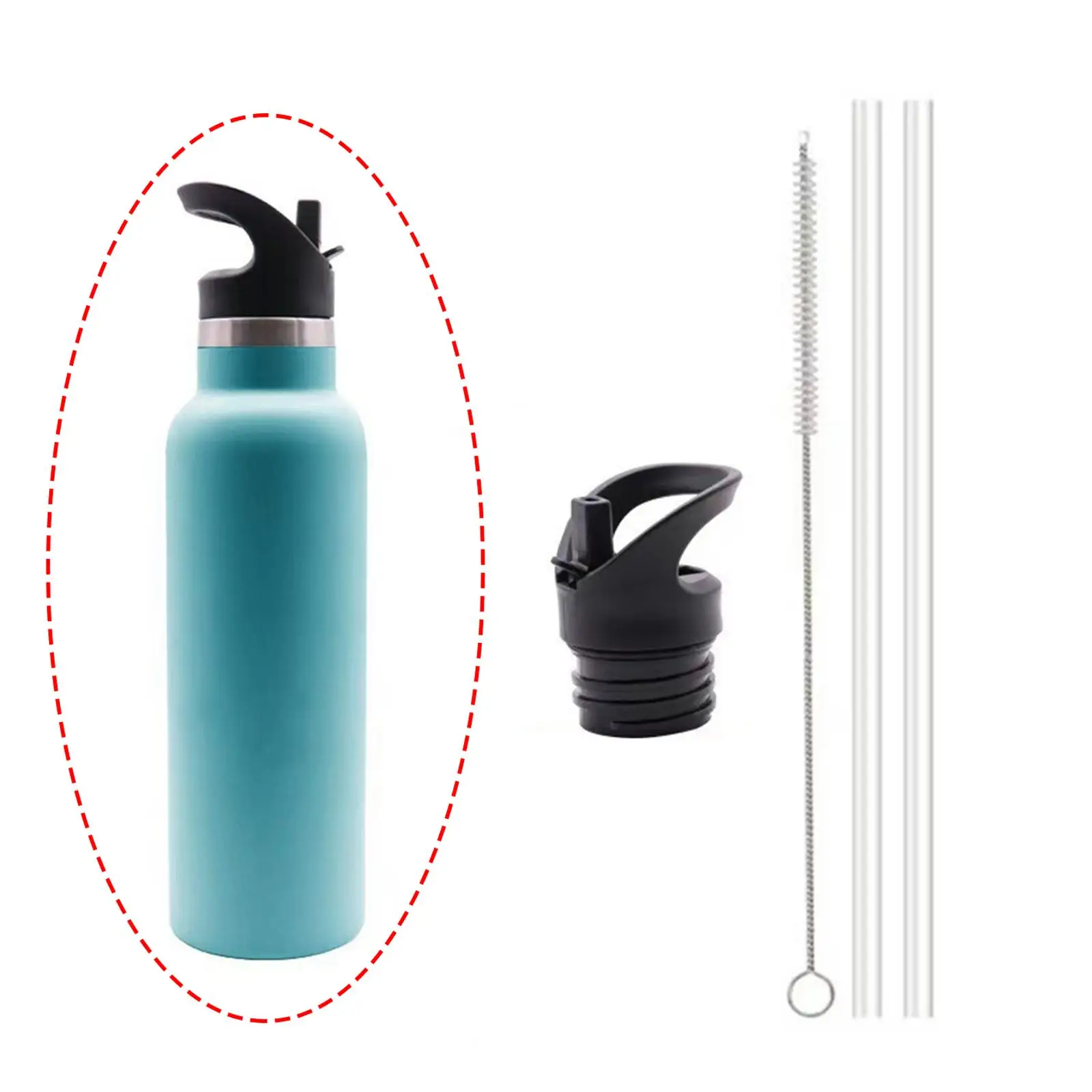 Greware™ Straw Lid Replacement with Handle – Leak-Resistant Water Bottle Lid with 2 Straws and Cleaning Brush 4