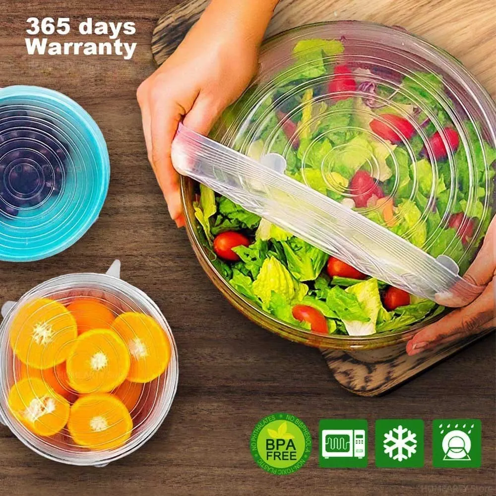 Greware™ 6-Piece Silicone Stretch Lids – Reusable Universal Food Covers for Bowls, Containers & Microwave-Safe Kitchen Storage 2