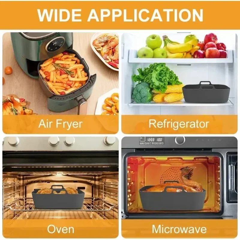 20CM Silicone Air Fryer Pot Tray Barbecue BBQ Pad Plate Airfryer Oven Baking Mold Pot Food Safe Reusable Square Air Fryer Pan 4