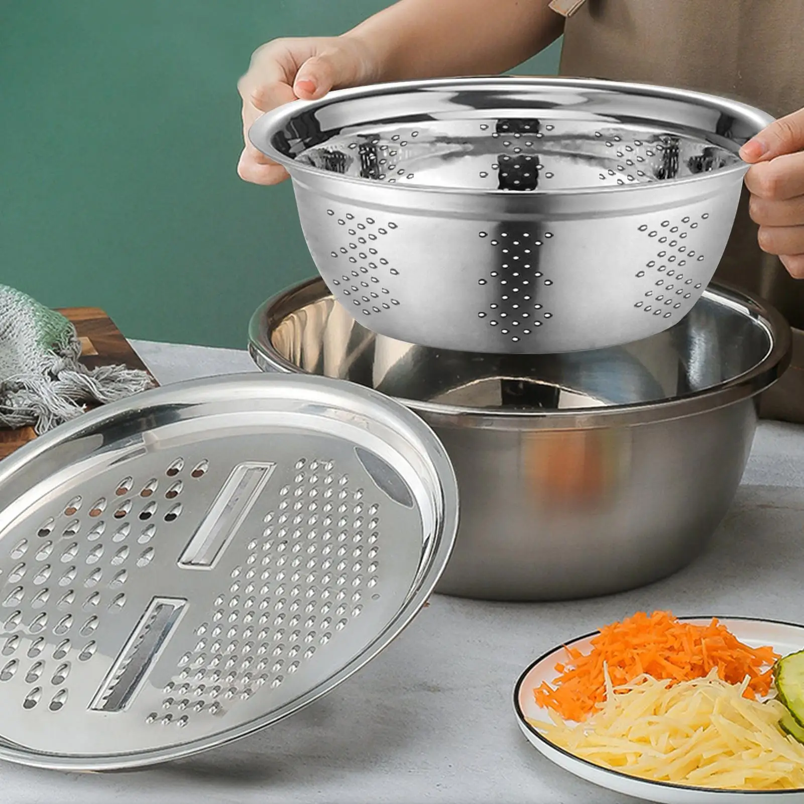 Greware™ 3-in-1 Stainless Steel Mixing Bowl with Grater & Drain Basket 1