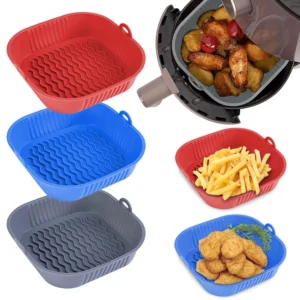 Greware™ Reusable Silicone Air Fryer Pot Tray – Square Non-Stick Baking Insert with Handles (Heat Resistant -20℃ to 240℃) 1