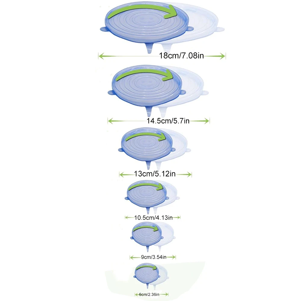 Greware™ 6PCS Silicone Food Preservation Lids – Reusable Airtight Stretchable Bowl & Dish Covers 6