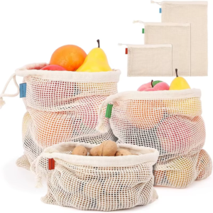 Greware™ Reusable Cotton Mesh Produce Bags 3/6 Pack – Washable Organic Grocery & Bulk Shopping Bags for Fruits and Vegetables