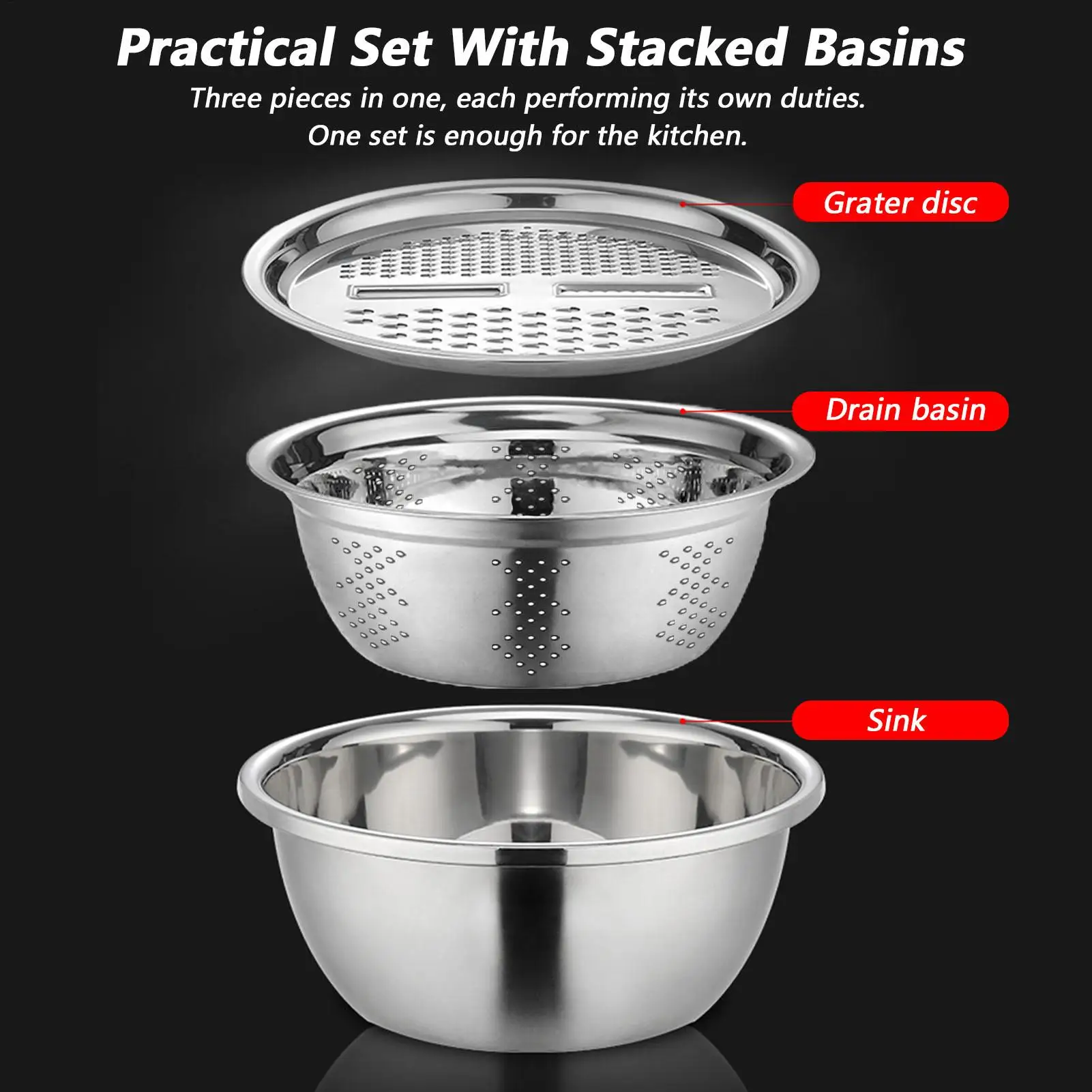 Greware™ 3-in-1 Stainless Steel Mixing Bowl with Grater & Drain Basket 3