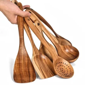 Greware™ Thailand Teak Natural Wooden Spoon – Rice Colander & Soup Skimmer Cooking Utensil (1PC/7PCS) 2