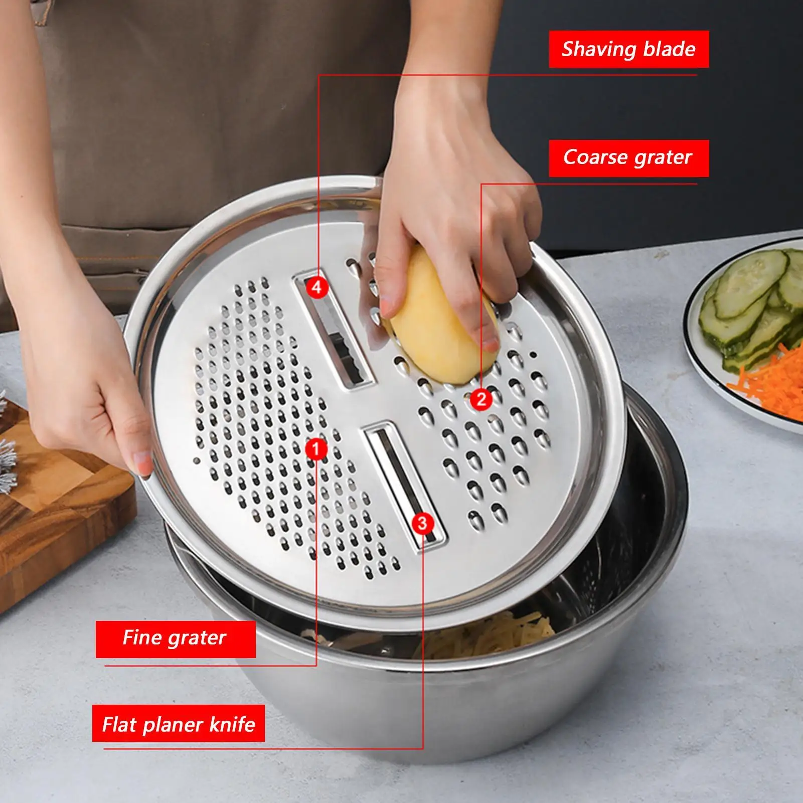 Greware™ 3-in-1 Stainless Steel Mixing Bowl with Grater & Drain Basket 5