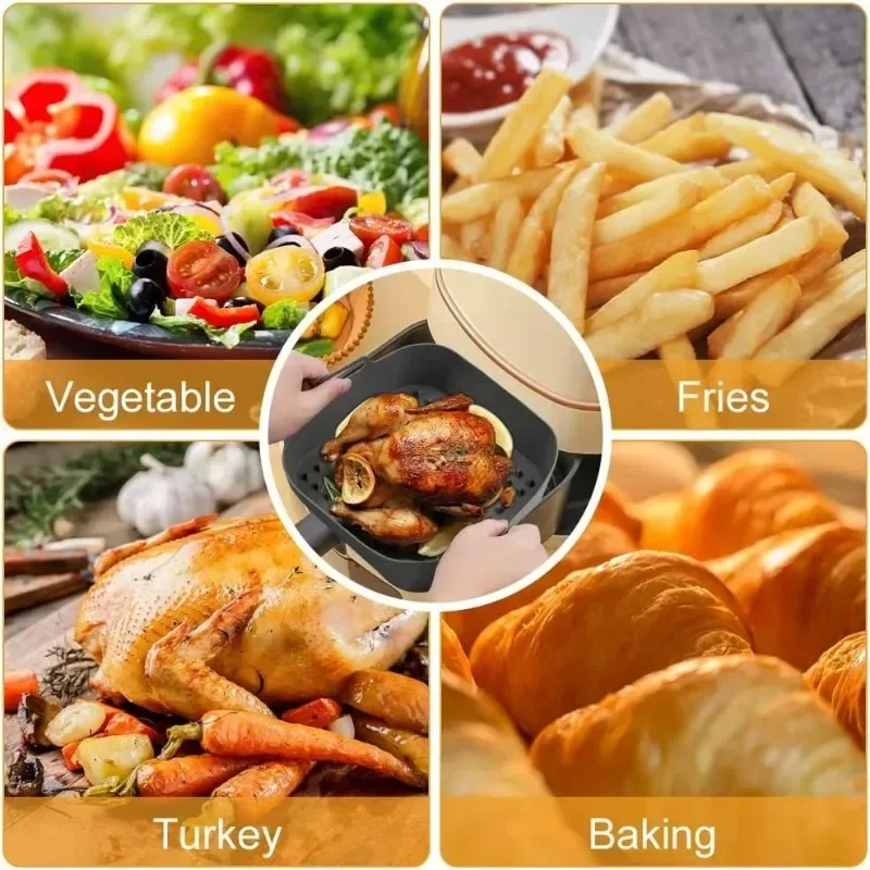 20CM Silicone Air Fryer Pot Tray Barbecue BBQ Pad Plate Airfryer Oven Baking Mold Pot Food Safe Reusable Square Air Fryer Pan 6