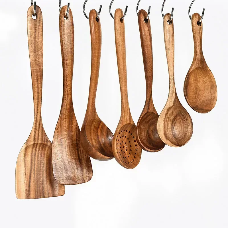 Greware™ Thailand Teak Natural Wooden Spoon – Rice Colander & Soup Skimmer Cooking Utensil (1PC/7PCS) 3