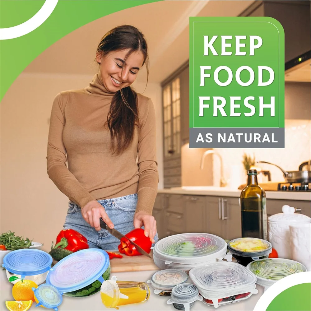 Greware™ 6PCS Silicone Food Preservation Lids – Reusable Airtight Stretchable Bowl & Dish Covers 2