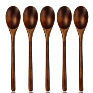 Greware™ 5PCS Natural Wooden Spoon & Fork Set – 22.5cm Eco-Friendly Tableware for Cooking & Dining 1