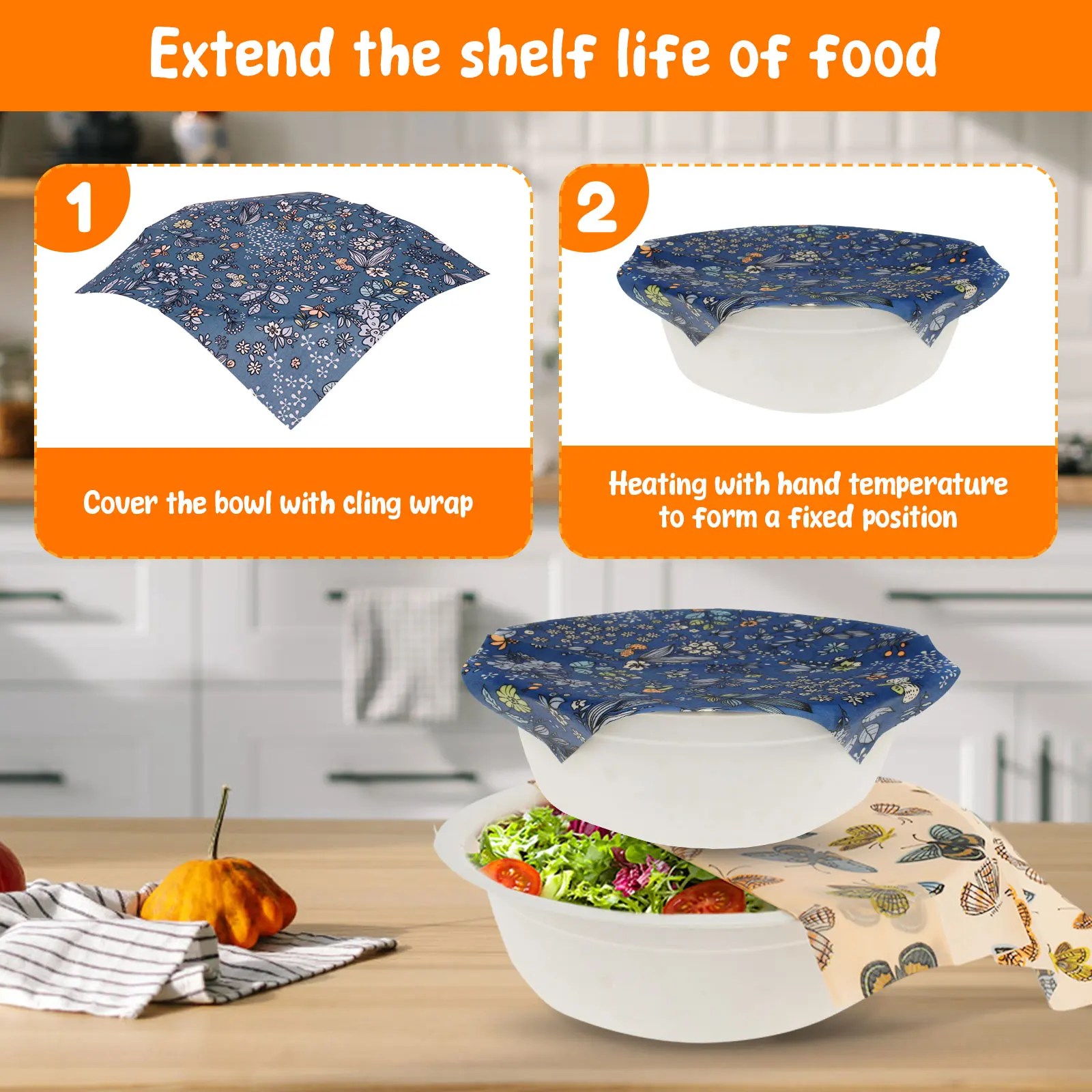 Greware™ 11 Pcs Reusable Beeswax Food Wrap Set – Organic Cotton Eco-Friendly Plastic-Free Food Storage Covers 4