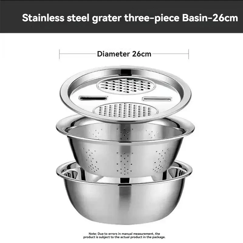 Greware™ 3-in-1 Multifunctional Vegetable Slicer Set – Stainless Steel Grater, Drain Basket & Prep Basin 4