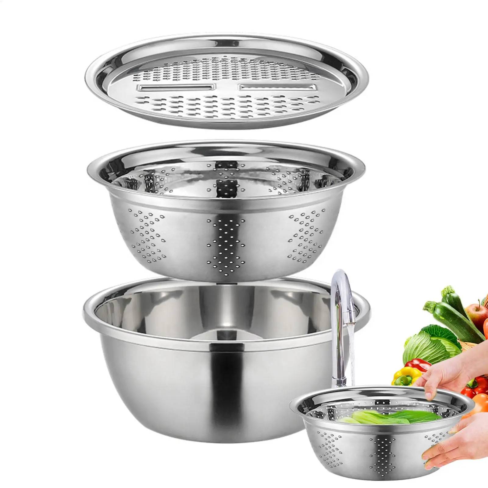 Greware™ 3-in-1 Stainless Steel Mixing Bowl with Grater & Drain Basket 2