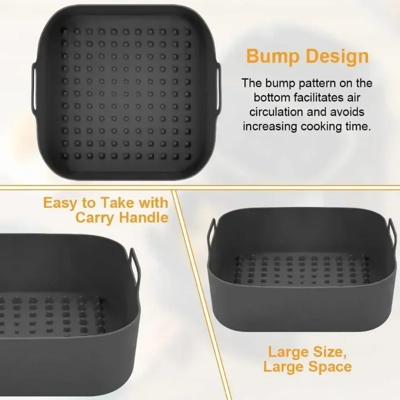 Greware™ 20CM Reusable Silicone Air Fryer Pot Tray – Non-Stick Square Baking & BBQ Pan (Heat Resistant 260℃)